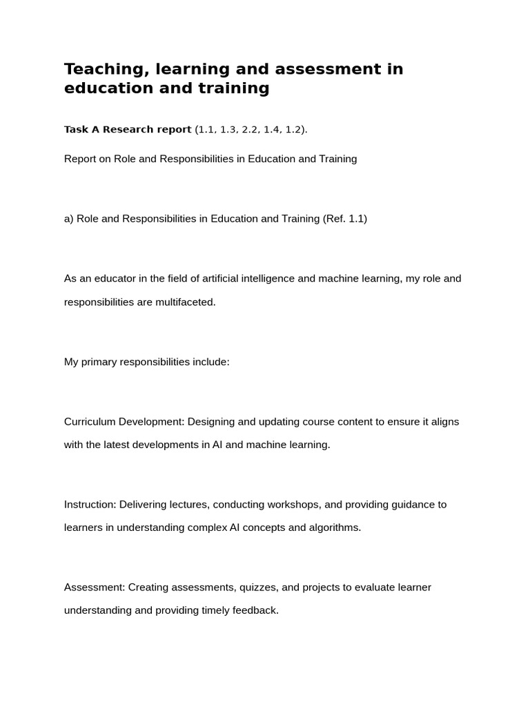 Teaching, Learning and Assessment in Education and Training | PDF