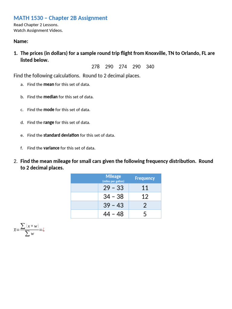 Chapter 2B Assignment | PDF