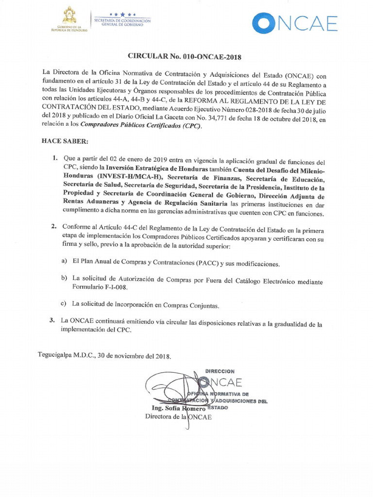 Circular No.010-OnCAE-2018 Gradualidad de Funciones CPC | PDF