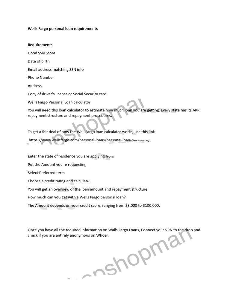 Wells Fargo Personal Loan | PDF