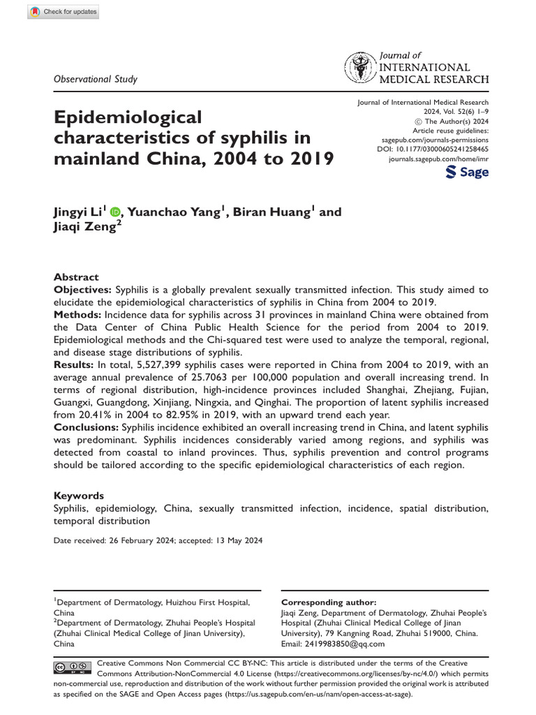 Li Et Al 2024 Epidemiological Characteristics of Syphilis in Mainland ...