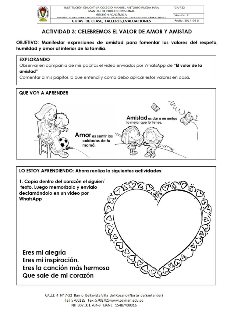 Celebremos El Valor de Amor y La Amistad | PDF