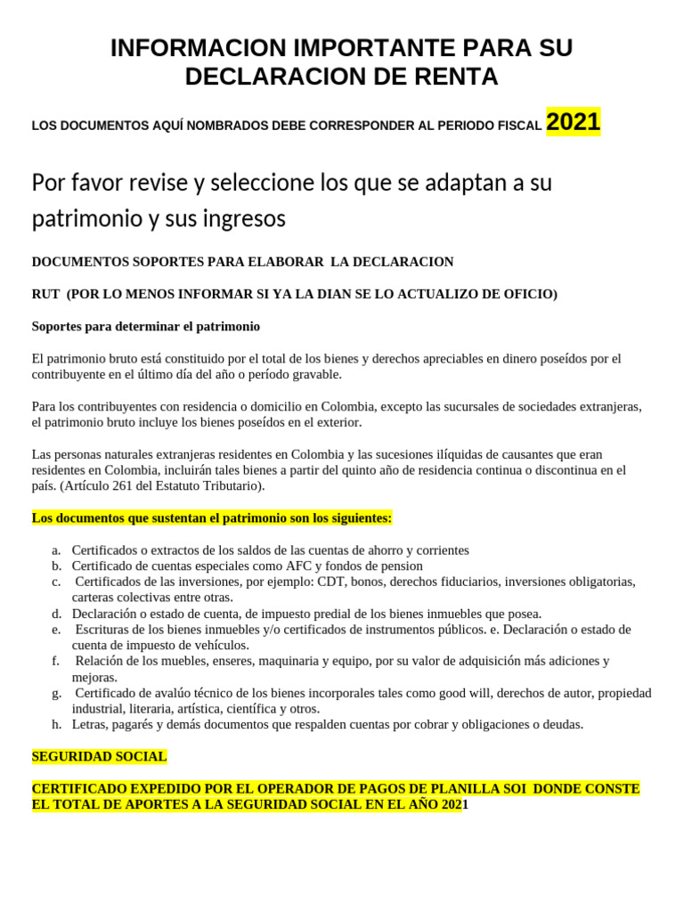 Documentos Necesarios para Renta 2021 | PDF | Salario | Negocios