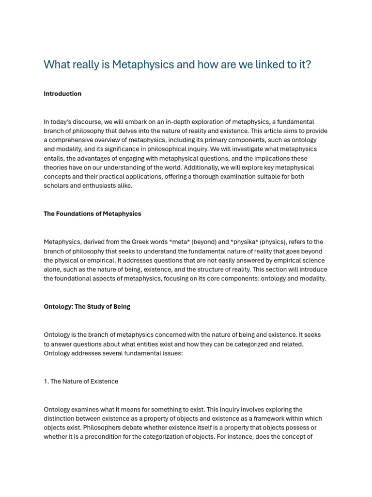 What Really Is Metaphysics and How Are We Linked To It | PDF ...