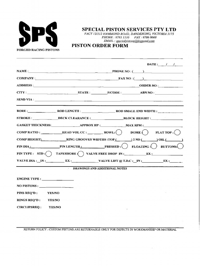Piston Order Form | PDF
