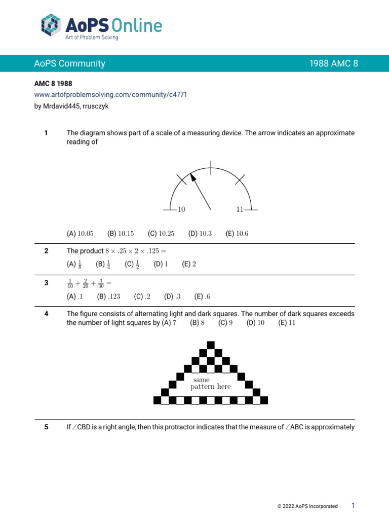 Amc 8-1988 | PDF | Mathematics | Elementary Geometry