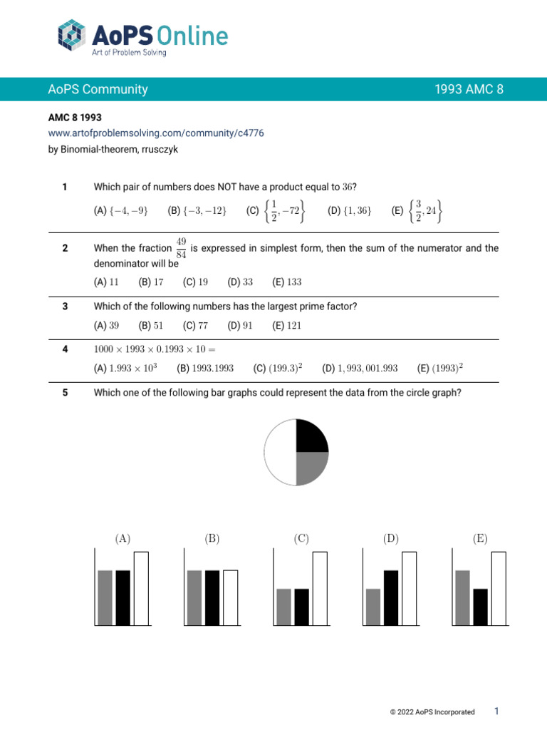 Amc 8-1993 | PDF | Arithmetic | Elementary Mathematics