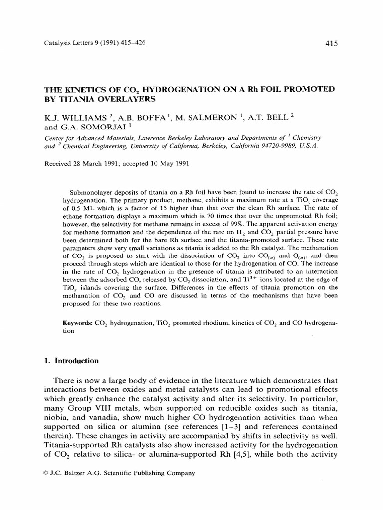 The Kinetics of CO2 Hydrogenation On A RH Foil Promoted by Titania ...