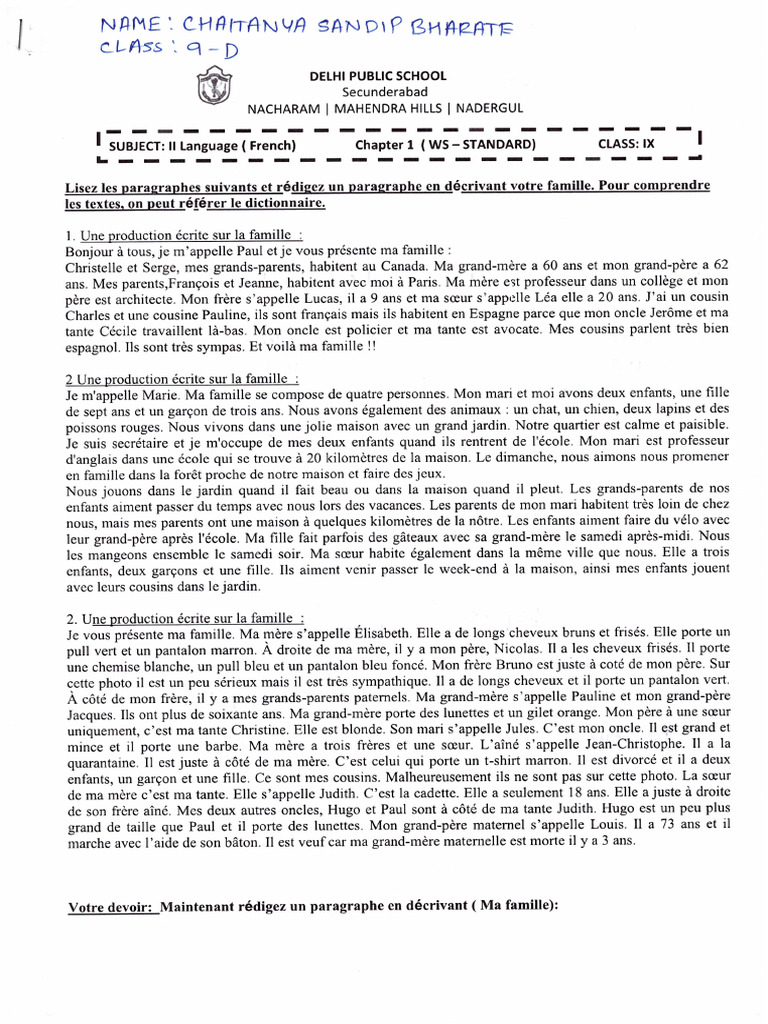 French Chapter 1 Worksheet Pdf