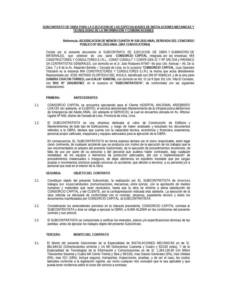 SUBCONTRATO GEM Sub. Contrato | PDF