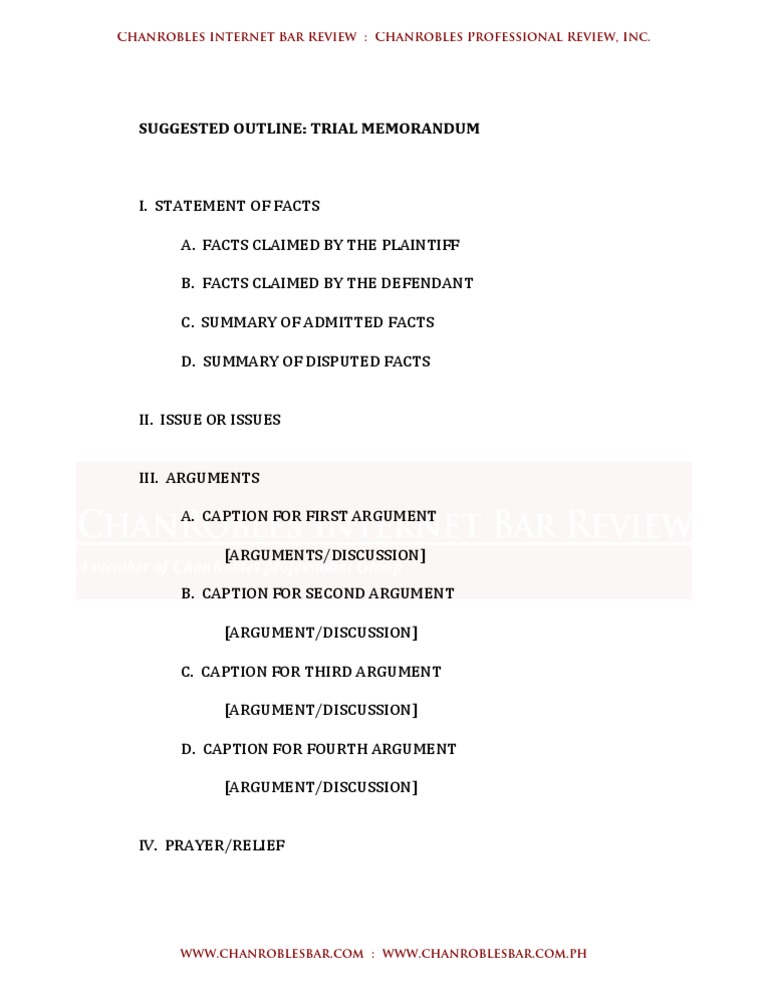 Trial Memorandum Outline Guide | PDF