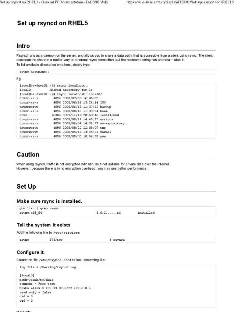 Configure Rsync Daemon on RHEL5 | PDF