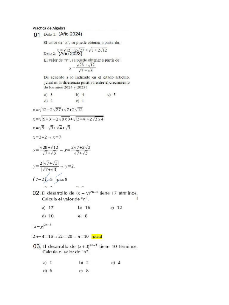 Practica de Algebra | PDF