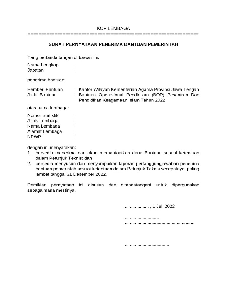 Pernyataan Penerima Bop | PDF