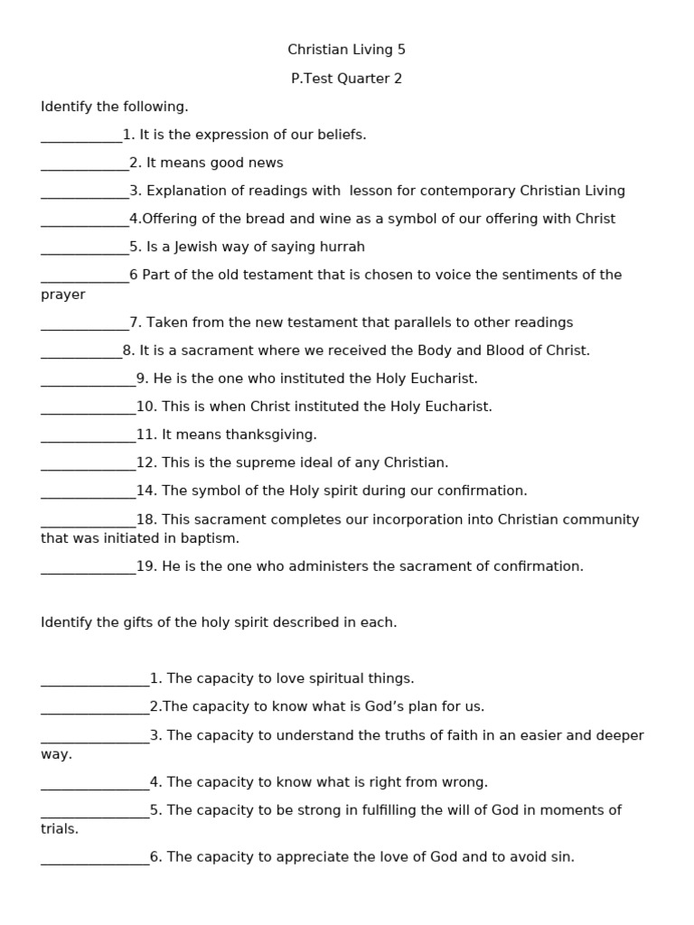 Christian Living 5 P.TEST Q2 | PDF