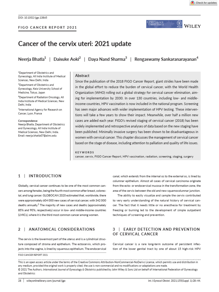 Cancer of The Cervix Uteri - 2021 Update | PDF