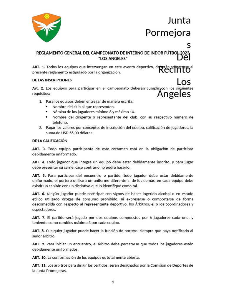 Reglamento Indor Futbol | PDF