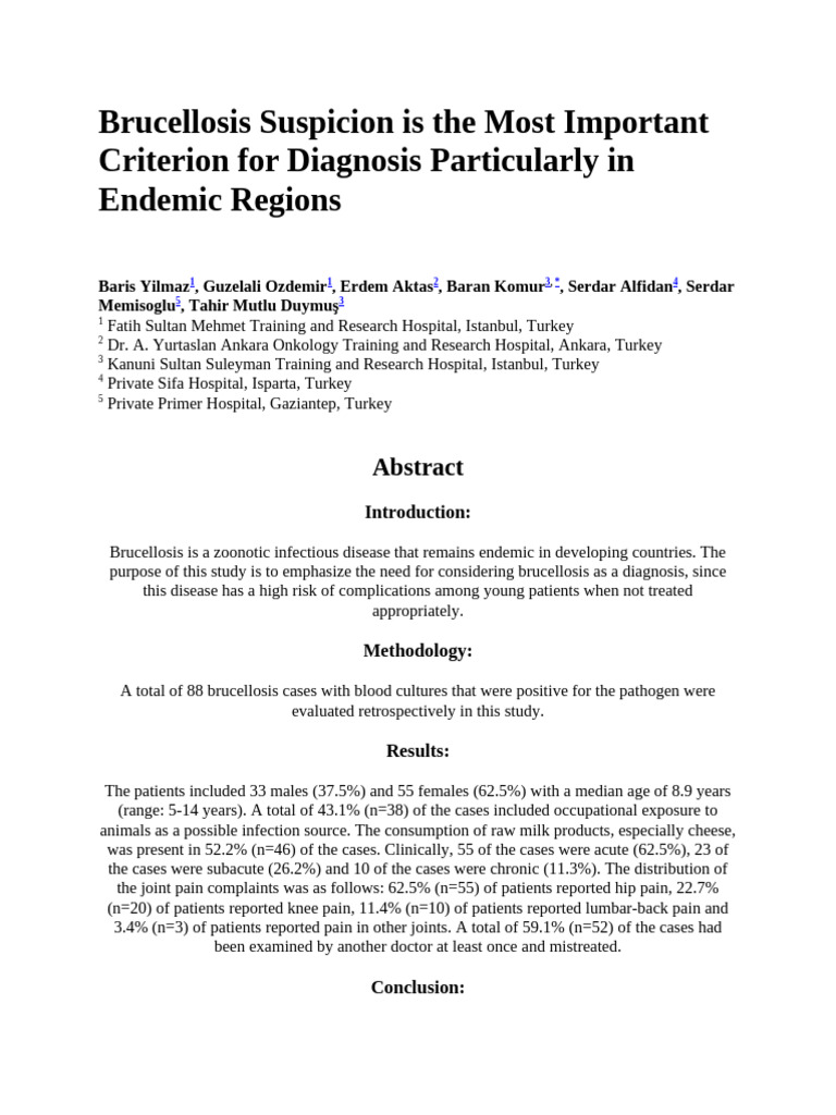 Brucellosis Suspicion Is The Most Important Criterion For Diagnosis ...