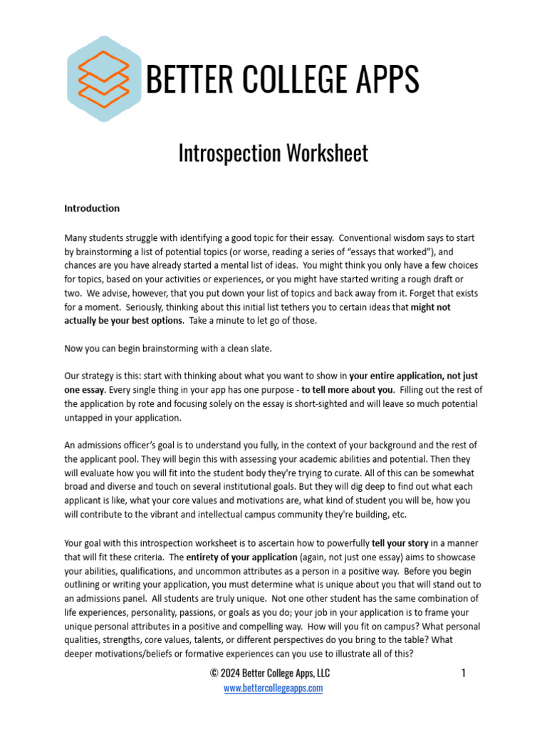 Introspection Worksheet V3 1 | PDF