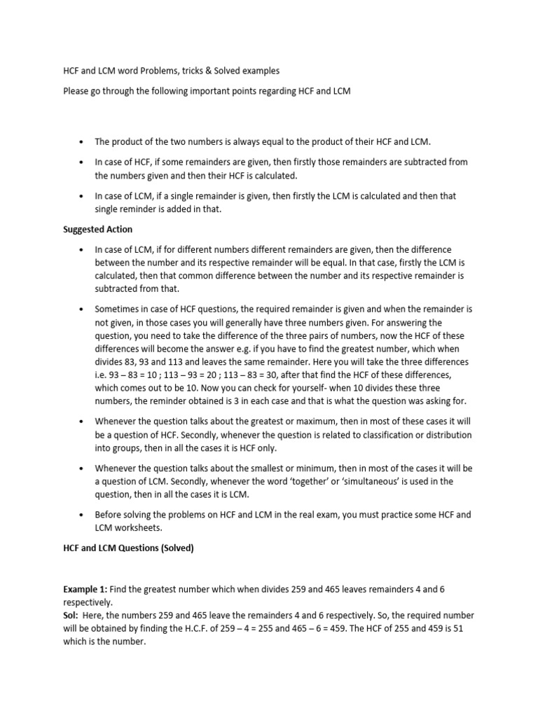 HCF and LCM Word Problems | PDF