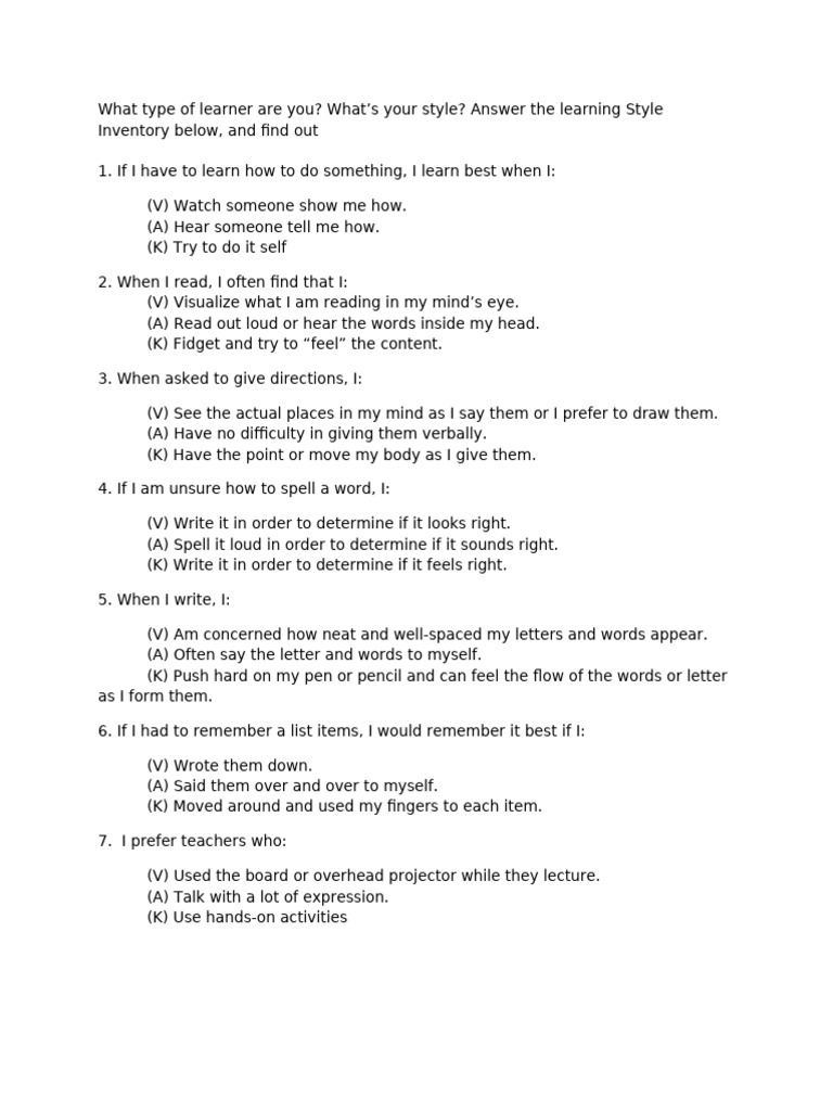 Learning Style | PDF