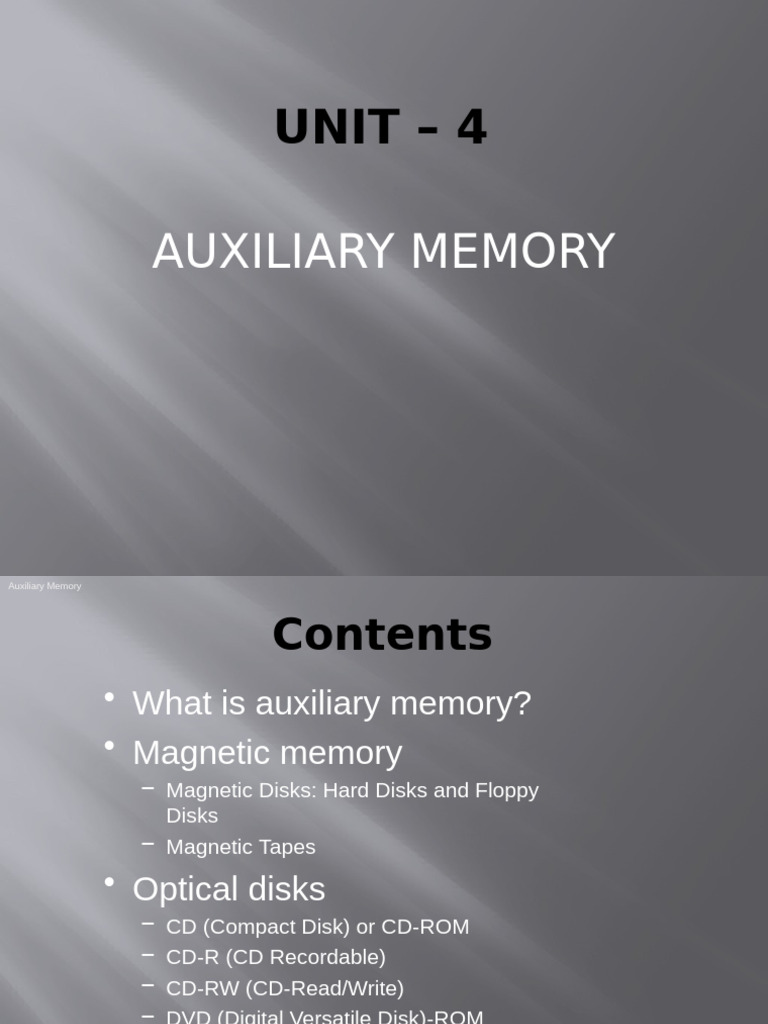 Unit-4 Lecture-19 Auxiliary Memory | PDF