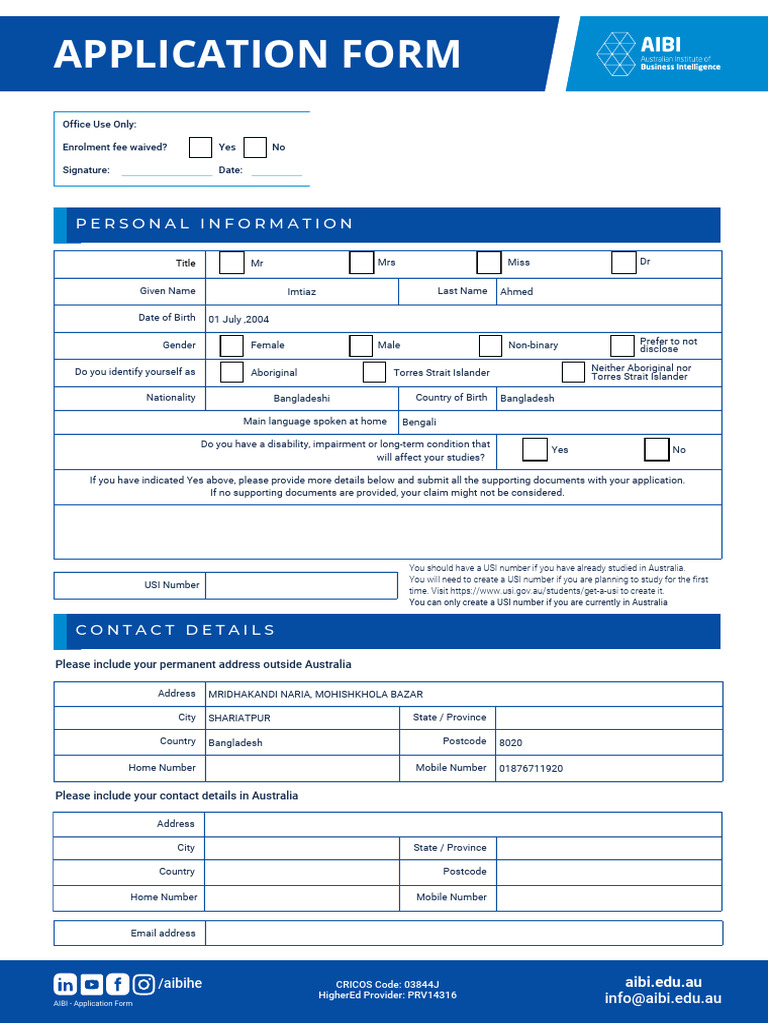 AIBI Application Form 2023 - Fillable | PDF