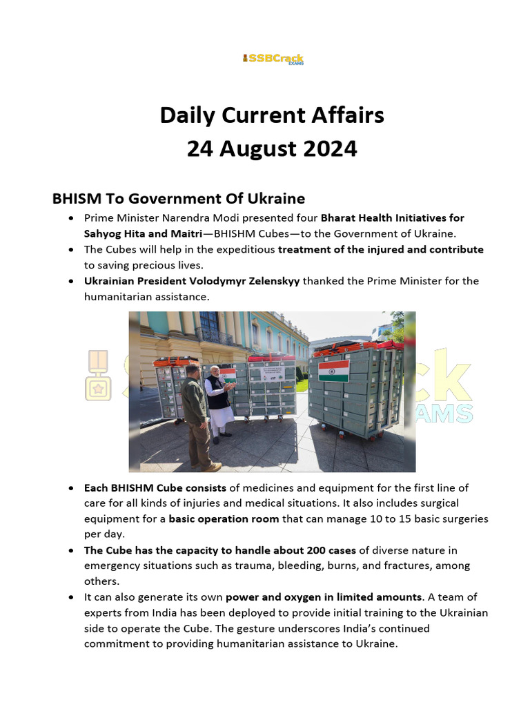 Current Affairs 24 August 2024 | PDF