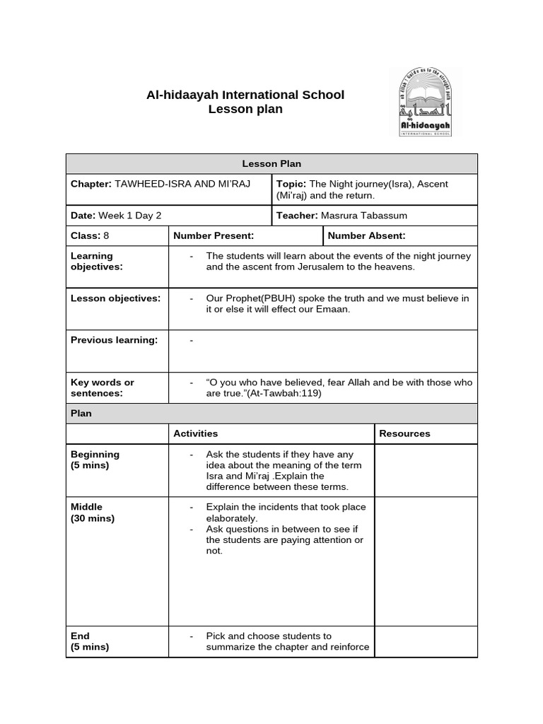 4 Weeks Lesson Plan of Grade 7 | PDF