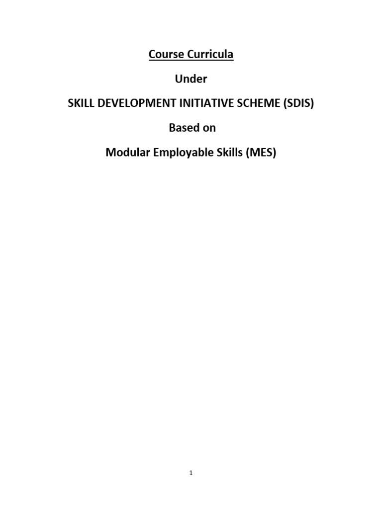 Course Curricula Under Skill Development Initiative Scheme (Sdis) Based ...