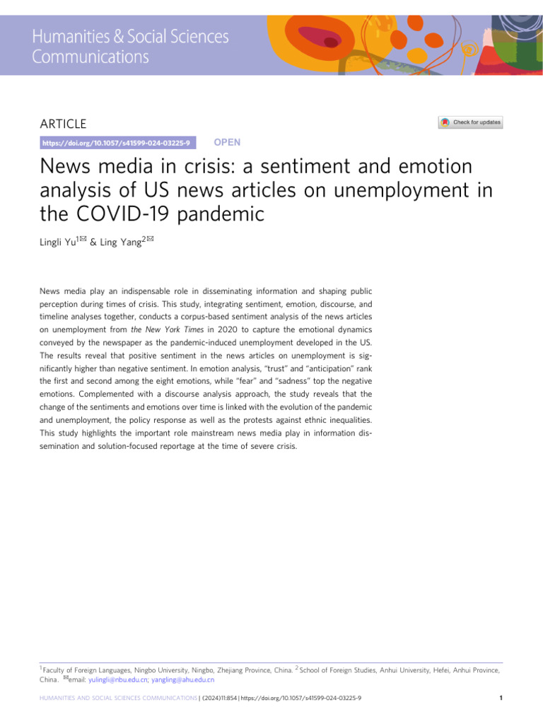 News Media in Crisis: A Sentiment and Emotion Analysis of US News ...