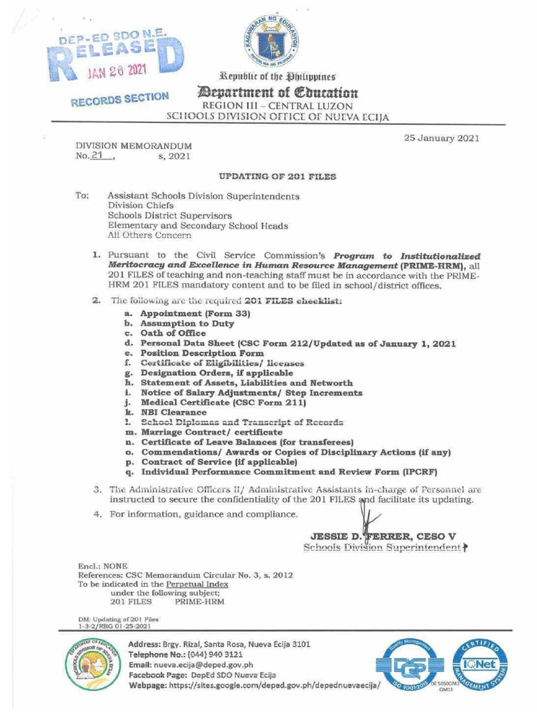 201 File Checklist | PDF