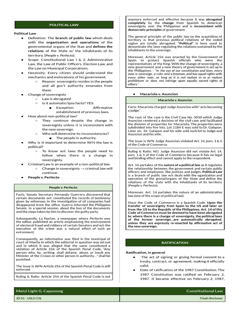 CONSTI LAW I Reviewer Finals 1 | PDF