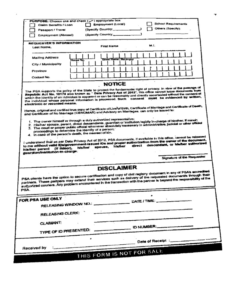 PSA Form For Application | PDF
