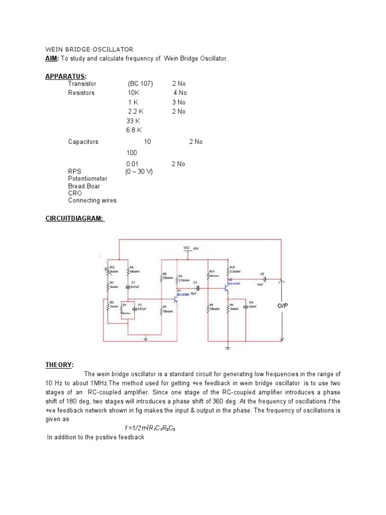 Wein Bridge Oscillator Frequency Study | PDF | Electronic Oscillator ...