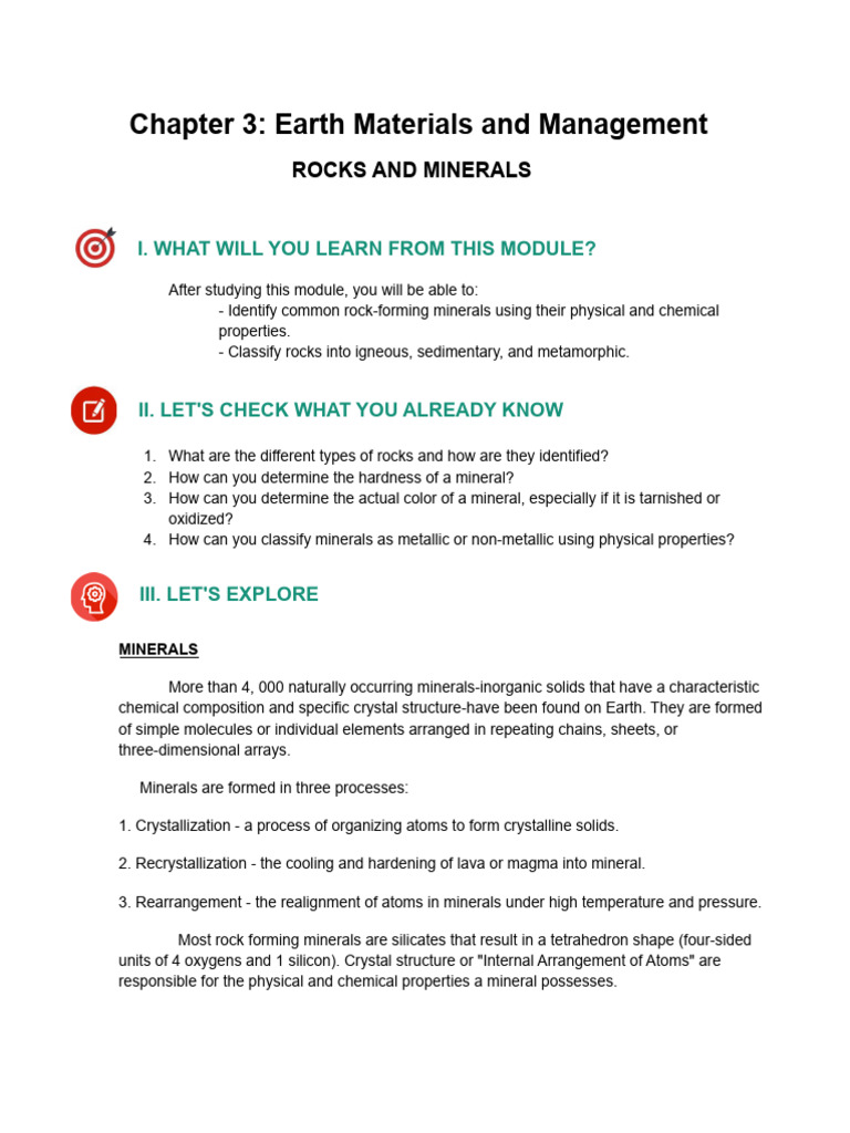 Module 3 - Rocks and Minerals | PDF