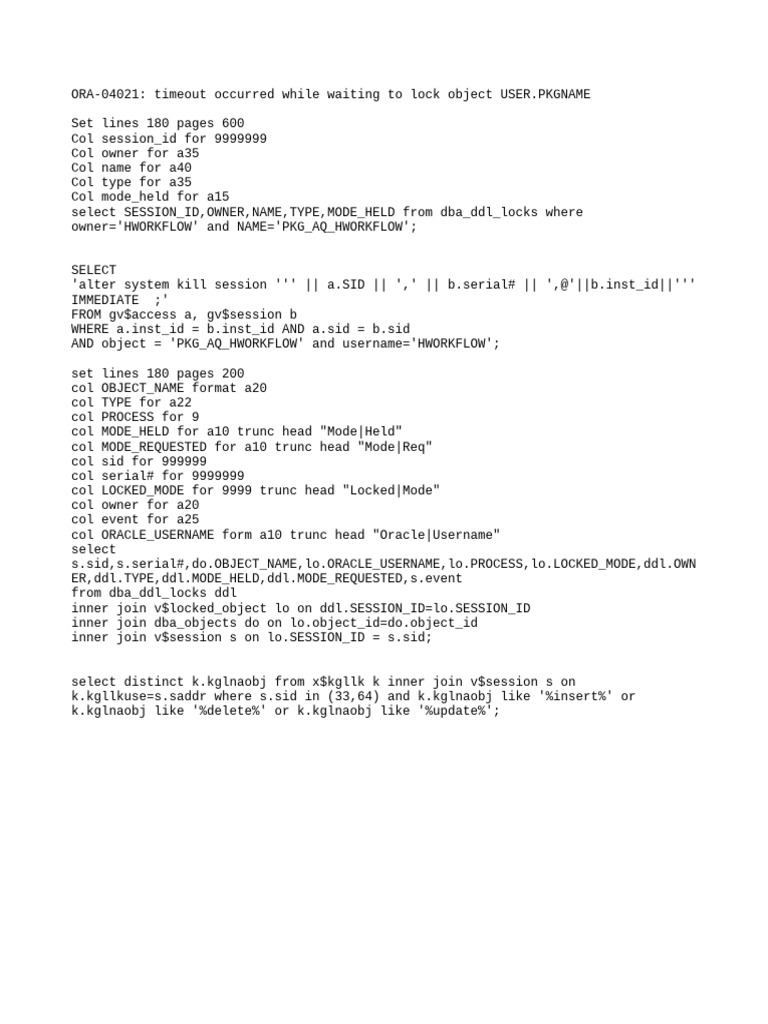 Dba DDL Locks | PDF