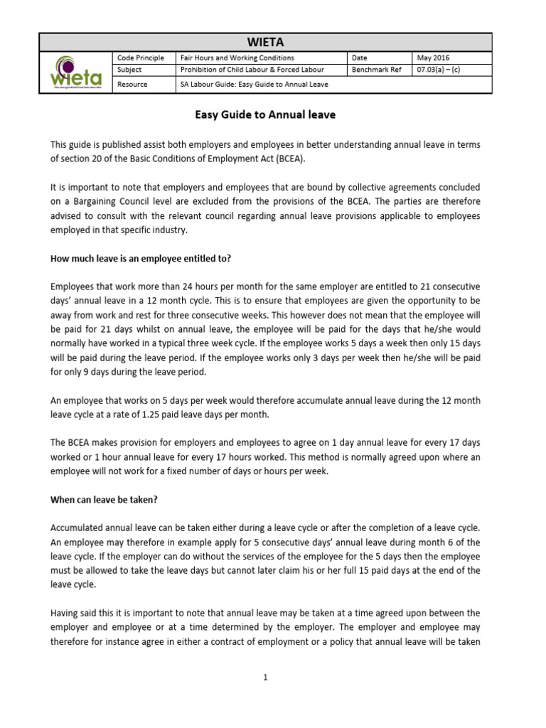 Annual Leave Guide for Employers & Employees | PDF | Employment ...