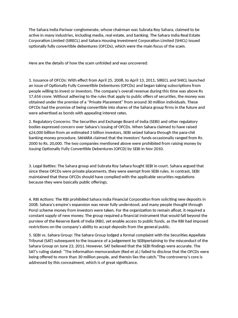The Subrata Roy Sahara Scam - FMProject | PDF