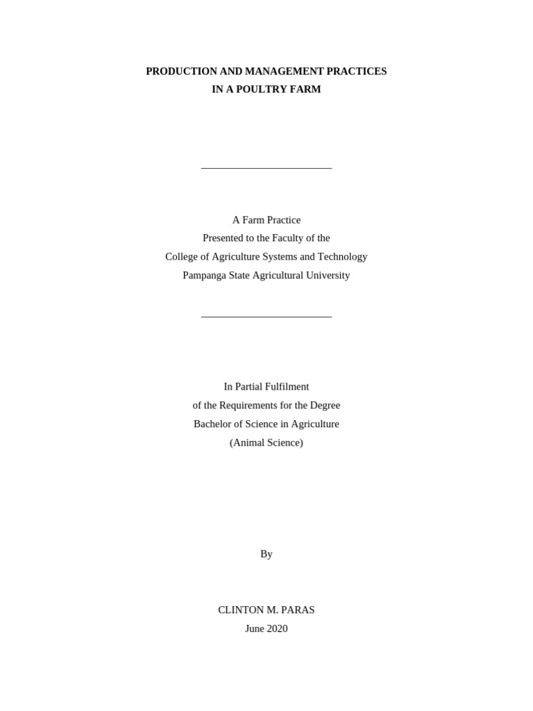 Production and Management Practices (Clinton M. Paras) | PDF