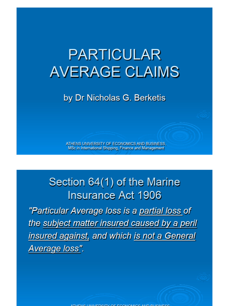 PARTICULAR AVERAGE CLAIMS | PDF