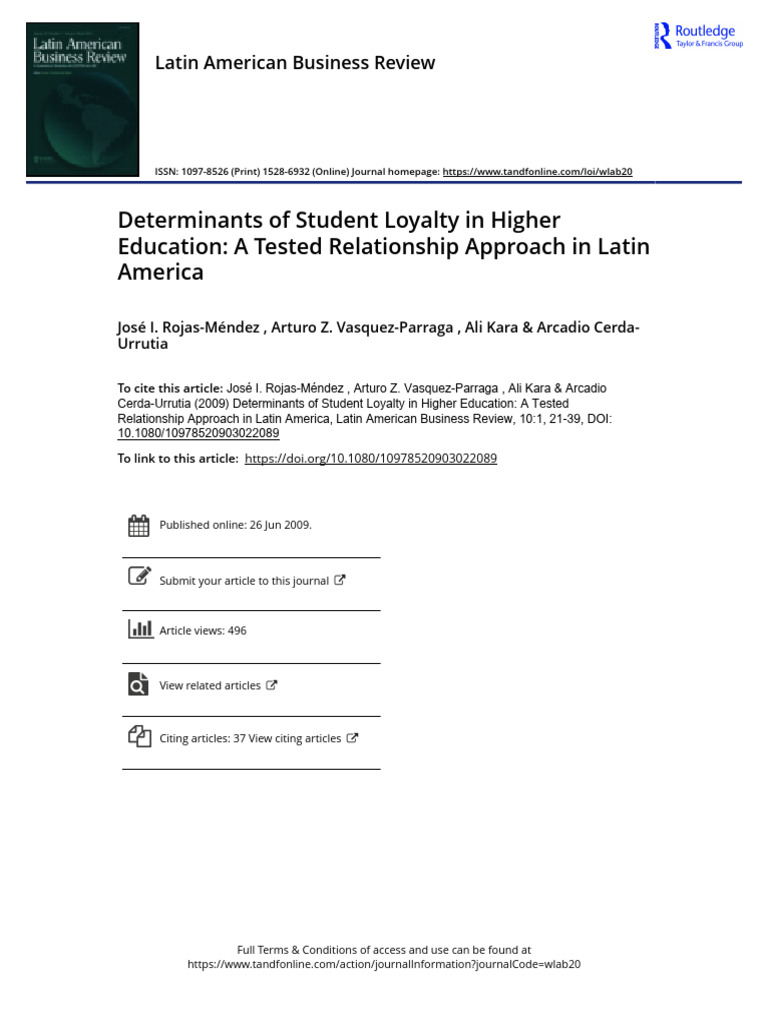 Determinants of Student Loyalty in Higher Education A Tested ...