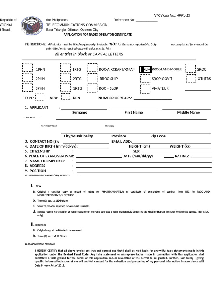 APPL-15 ROC APPLICATION FORM Final New | PDF