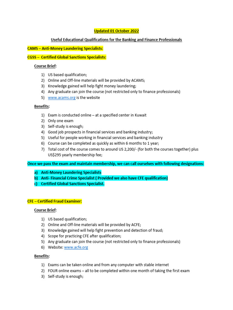 Useful Educational Qualifications For The Banking and Finance ...