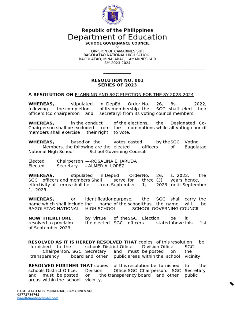 (SGC F1 3) Resolution 001 | PDF