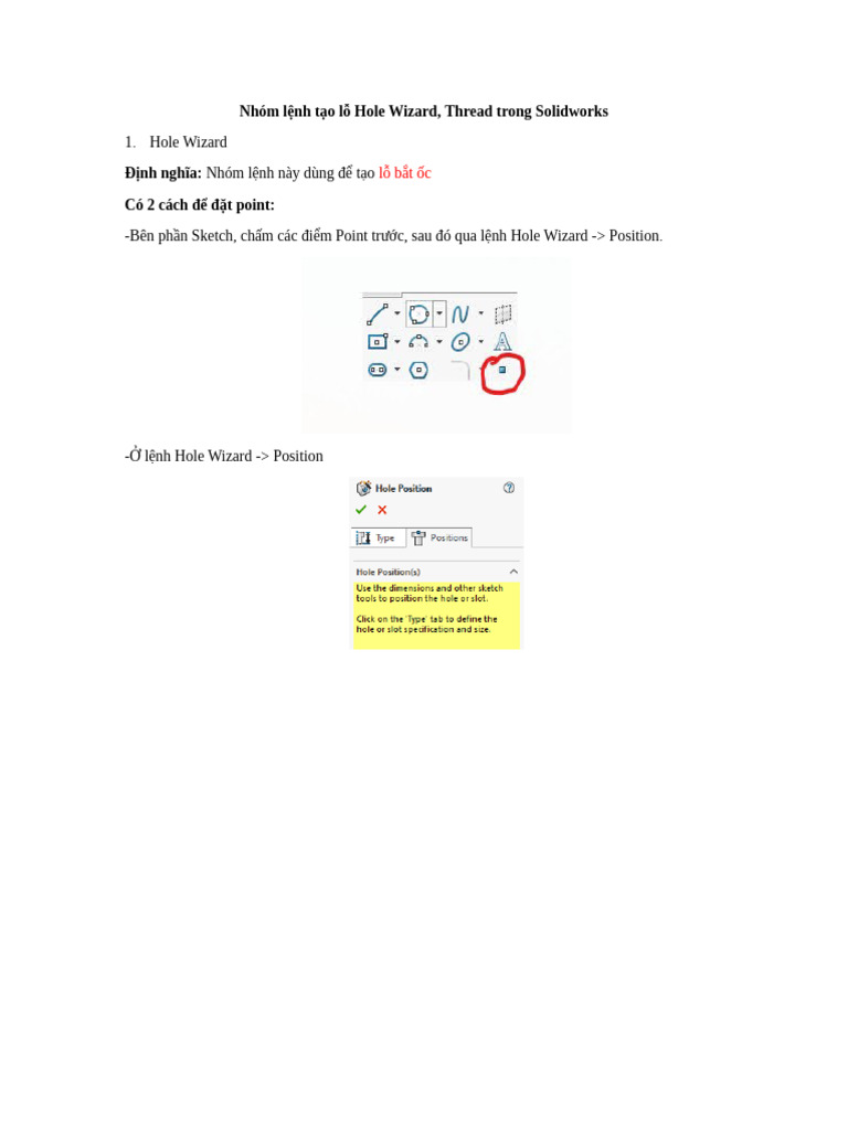 1. Hole Wizard: Nhóm lệnh tạo lỗ Hole Wizard, Thread trong Solidworks ...