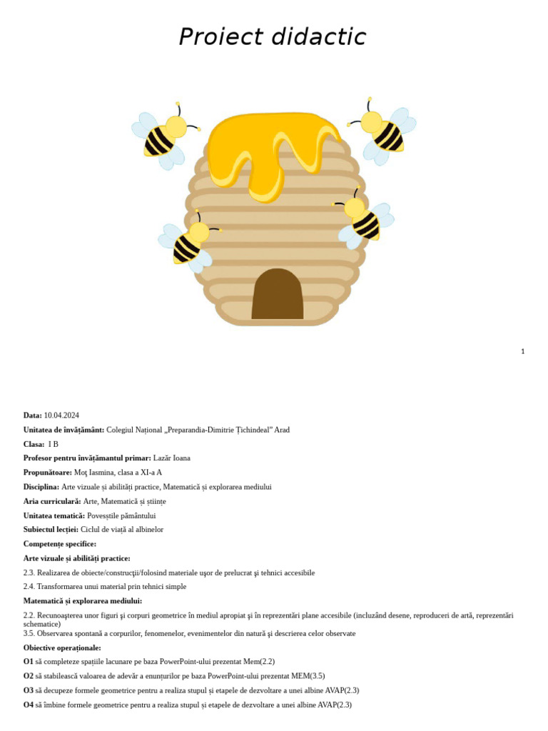 Proiect Didactic Științe-Avap | PDF