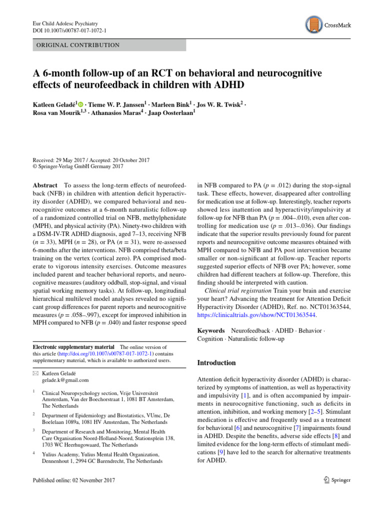 A 6-Month Follow-Up of An RCT On Behavioral and Neurocognitive Effects ...