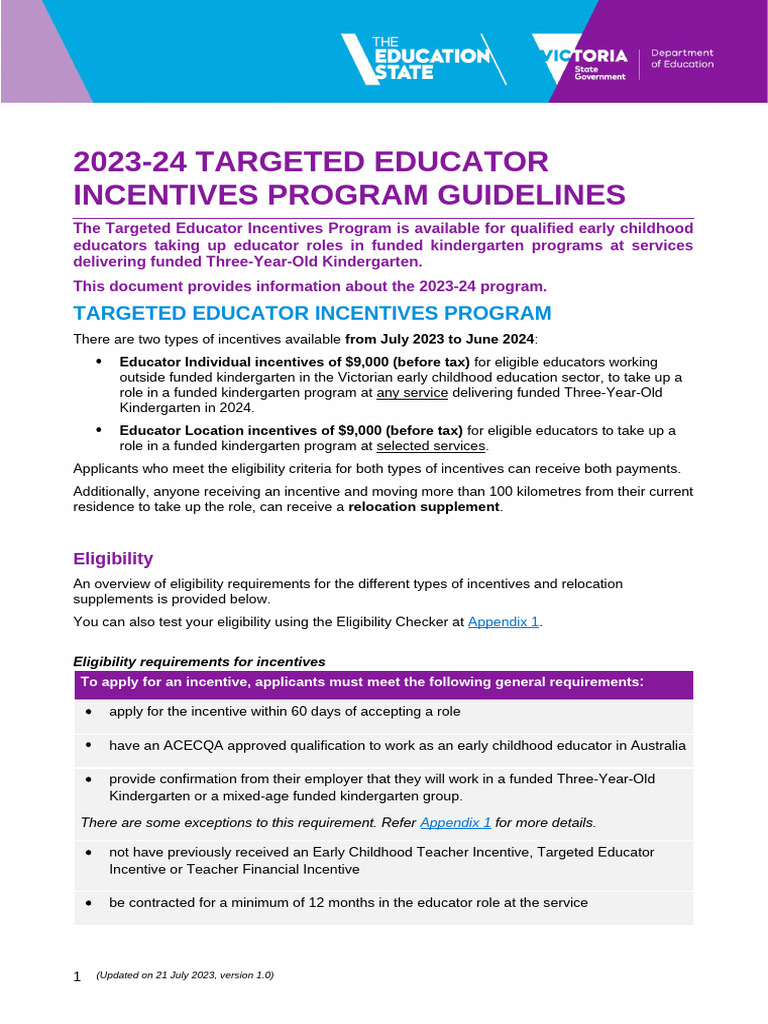 2023-24 Targeted Educator Incentives Guidelines | PDF