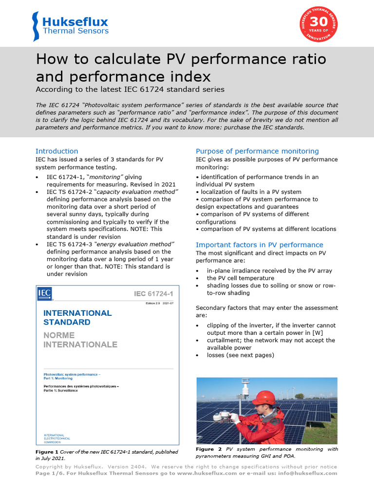Hukseflux - PV Performance Ratio and Performance Index | PDF